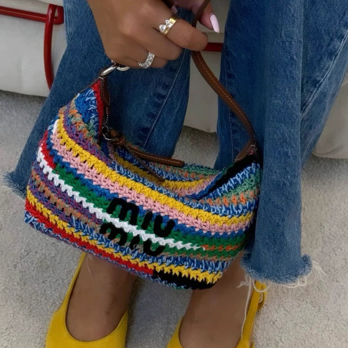 Striped Crochet Shoulder Bag